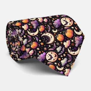 Whimsical Halloween Night Sky Pattern Tie