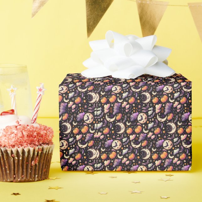 Whimsical Halloween Night Sky Pattern Wrapping Paper (Birthday Party)