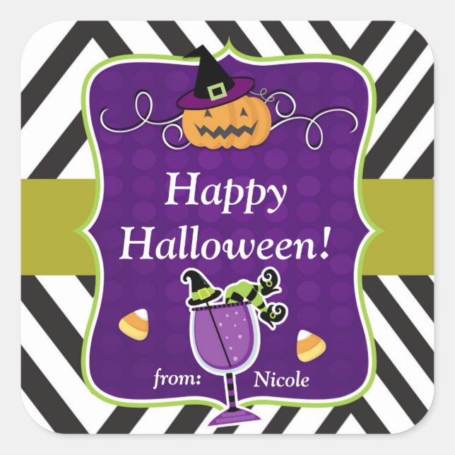 Whimsical Halloween Party Fun Favour Custom Square Sticker (Front)