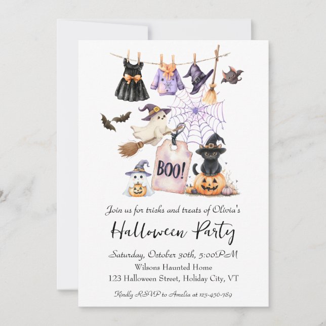 Whimsical Halloween Party Invitation Cute Cat (Front)