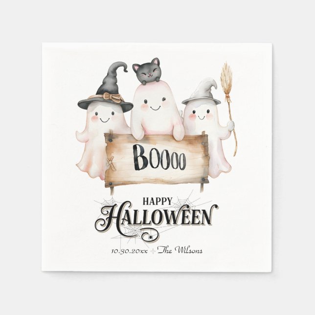 Whimsical Halloween Party Napkins with Cute Witch  (Front)