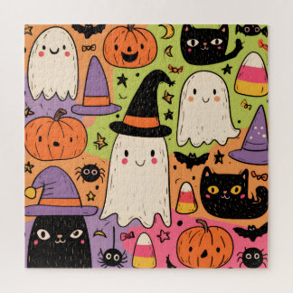 Whimsical Halloween - Pastel Spooky Pattern Jigsaw Puzzle