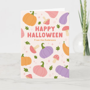 Whimsical Halloween Pumpkins and Mushrooms Card