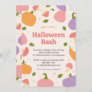 Whimsical Halloween Pumpkins and Mushrooms Invitation