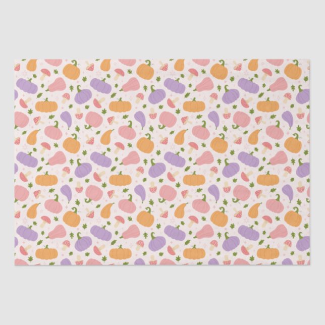 Whimsical Halloween Pumpkins and Mushrooms Pattern Tissue Paper (Front)