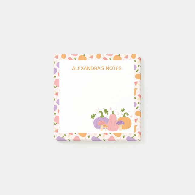 Whimsical Halloween Pumpkins and Mushrooms Post-it Notes (Front)