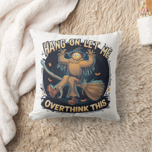 Whimsical Halloween scarecrow at dusk Cushion