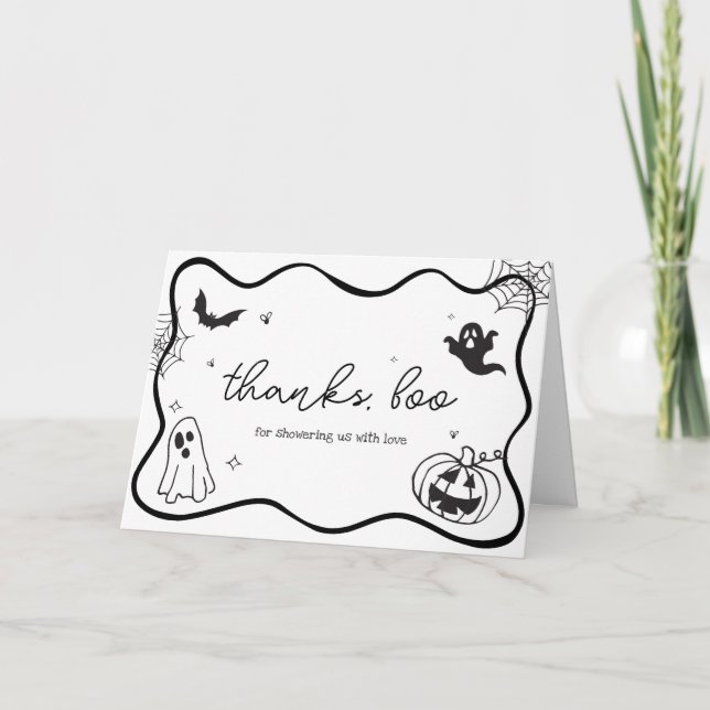 Whimsical Halloween Scribble Baby Shower Thank You Card (Front)