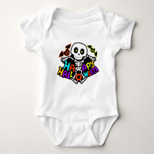 Whimsical Halloween Skeleton and Bats Design Baby Bodysuit