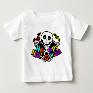 Whimsical Halloween Skeleton and Bats Design Baby T-Shirt