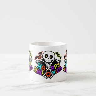 Whimsical Halloween Skeleton and Bats Design Espresso Cup