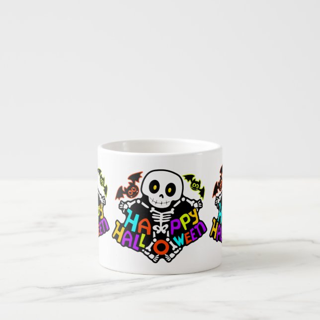 Whimsical Halloween Skeleton and Bats Design Espresso Cup (Front)