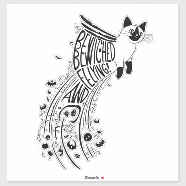Whimsical Halloween Soar: Siamese Cat in Flight (Sheet)