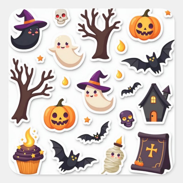 Whimsical Halloween Sticker Sheet – Cute Ghosts (Front)