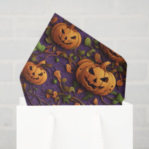 Whimsical Halloween-themed Pumpkin in Purple/Green Tissue Paper