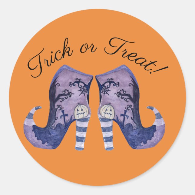 Whimsical Halloween Witch Boots Classic Round Sticker (Front)