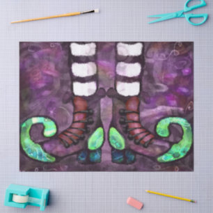Whimsical Halloween Witch Boots Purple Decoupage Tissue Paper