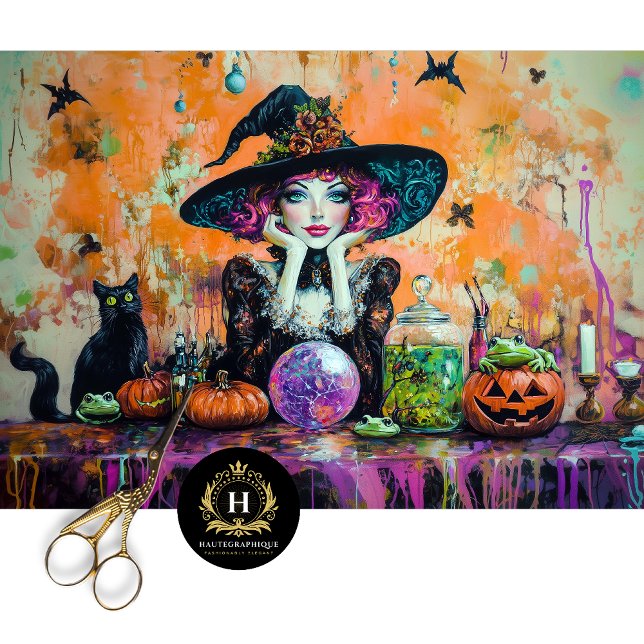 Whimsical Halloween Witch Decoupage Tissue Paper (Creator Uploaded)