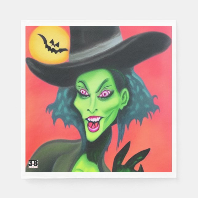 Whimsical Halloween Witch Napkin (Front)