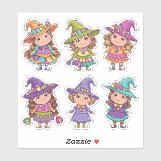 Whimsical Halloween Witches Sticker Sheet (Sheet)