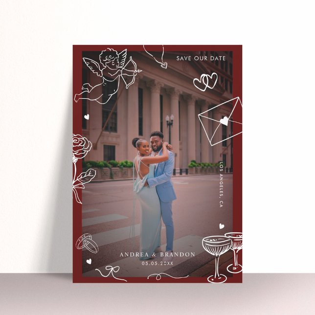 Whimsical Hand Drawn 2 Photo Fun Scribble Wedding Save The Date (Creator Uploaded)