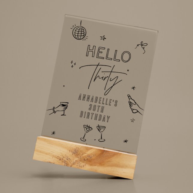 whimsical hand drawn 30th birthday drinks party acrylic sign (Creator Uploaded)