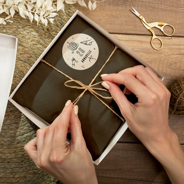 whimsical hand drawn 30th birthday drinks party classic round sticker (Creator Uploaded)