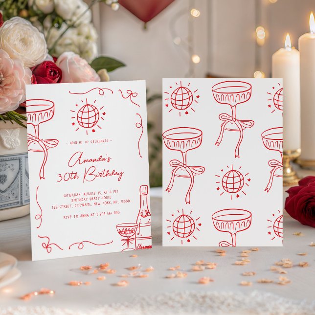 Whimsical Hand Drawn 30th Birthday Party Invitation (Creator Uploaded)