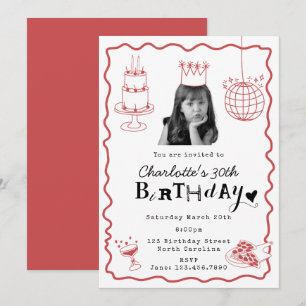 Whimsical Hand Drawn 30th Birthday Photo Collage Invitation