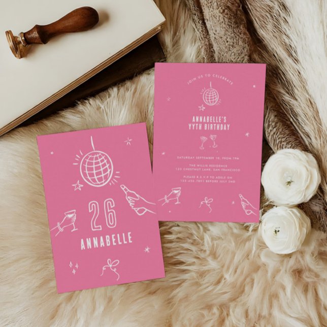 whimsical hand drawn arch birthday drinks party invitation (Creator Uploaded)