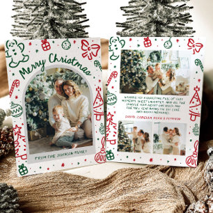 Whimsical Hand Drawn Arch Photo Merry Christmas Holiday Card