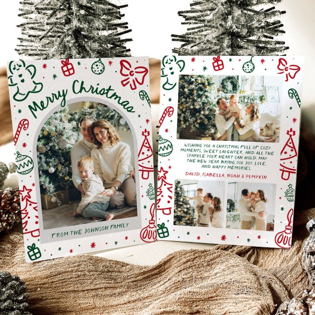 Whimsical Hand Drawn Arch Photo Merry Christmas Holiday Card (Whimsical Hand Drawn Arch Photo Merry Christmas Holiday Card)