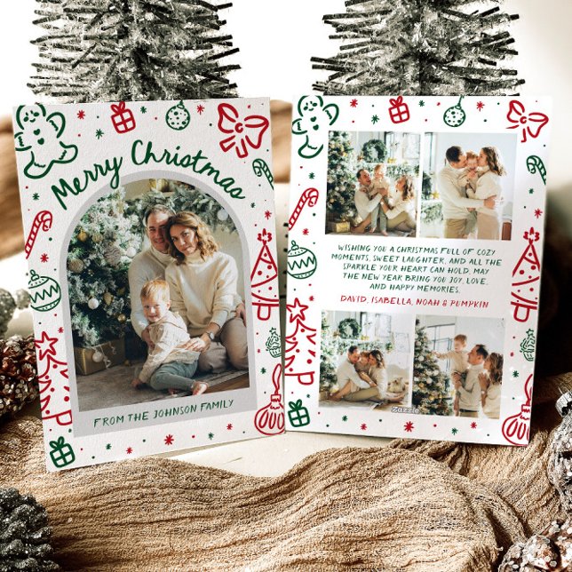 Whimsical Hand Drawn Arch Photo Merry Christmas Holiday Card (Whimsical Hand Drawn Arch Photo Merry Christmas Holiday Card)