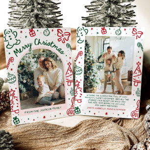 Whimsical Hand Drawn Arch Photo Merry Christmas Holiday Card