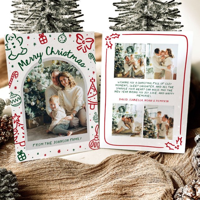 Whimsical Hand Drawn Arch Photo Merry Christmas Holiday Card (Whimsical Hand Drawn Arch Photo Merry Christmas Holiday Card)
