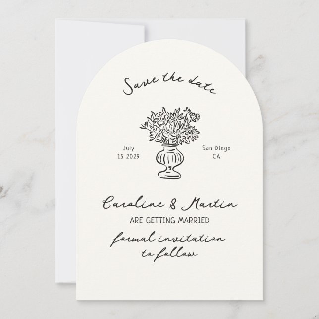 Whimsical, Hand drawn arch wedding save the date Invitation (Front)