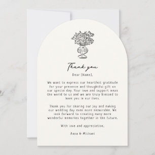 Whimsical, hand drawn arch wedding thank you card