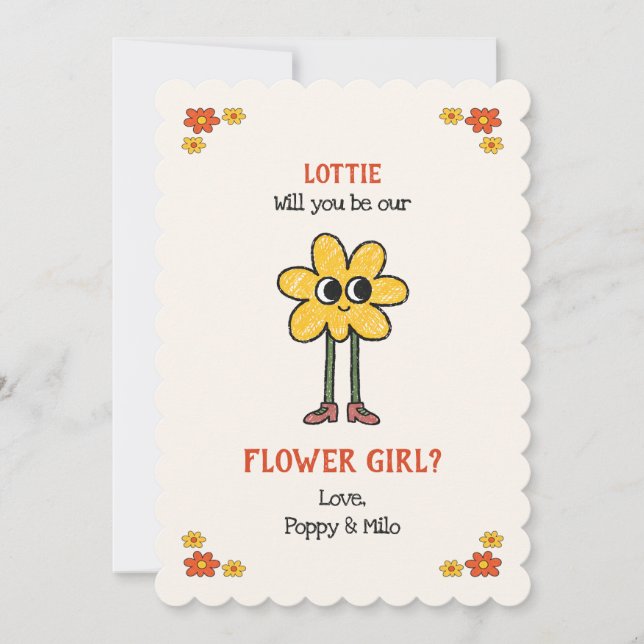 Whimsical Hand Drawn Be My Flower Girl Proposal  Card (Front)