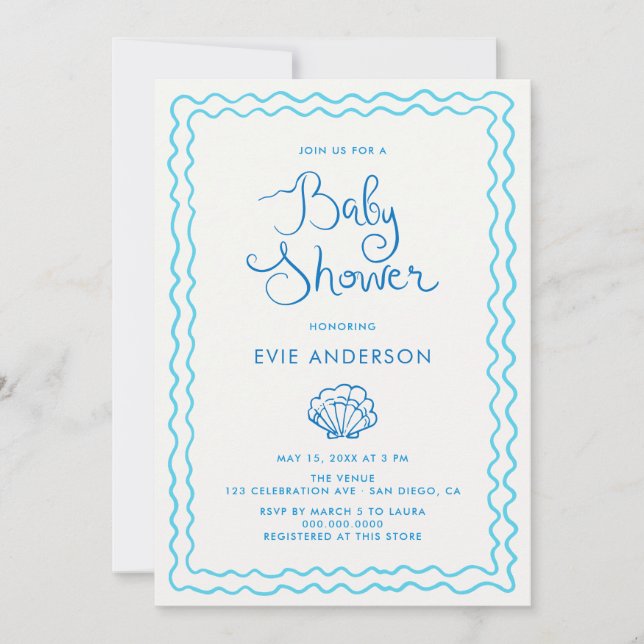 Whimsical Hand Drawn Beach Baby Shower Invitation (Front)
