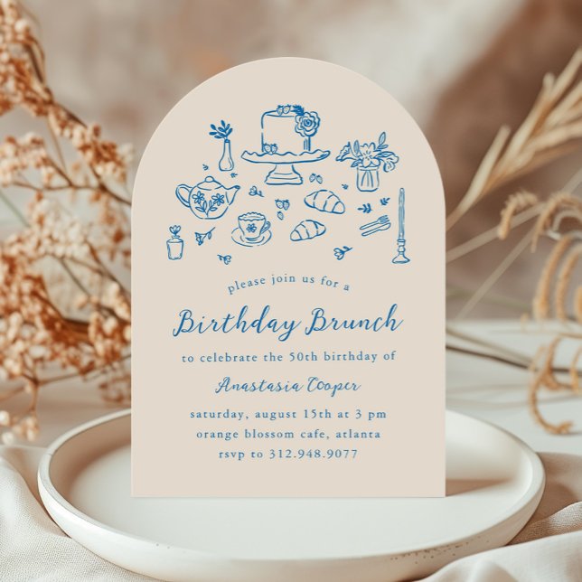 Whimsical Hand Drawn Birthday Brunch Tea Party Invitation (Creator Uploaded)
