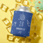 whimsical hand drawn birthday drinks party blue can cooler<br><div class="desc">Navy bluewhimsical hand drawn editable age birthday drinks cocktail disco ball bow coquette party favour decor can cooler design.</div>