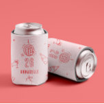 whimsical hand drawn birthday drinks party cream can cooler<br><div class="desc">Pink and red whimsical hand drawn editable age birthday drinks cocktail disco ball bow coquette party favour decor can cooler design.</div>