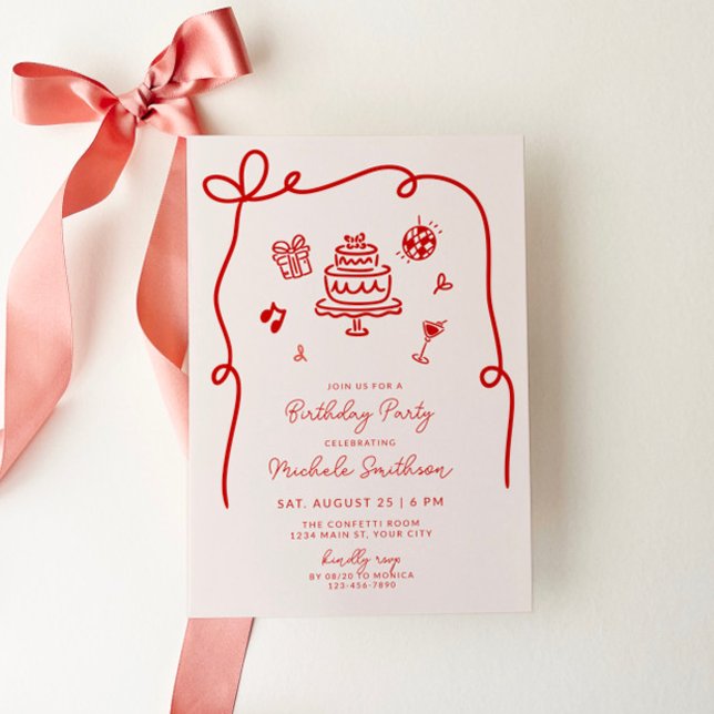 Whimsical Hand Drawn Birthday Party Invitation (Whimsical Hand drawn Birthday Party Invite)