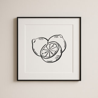 Whimsical Hand-Drawn Black Ink Lemon Art Poster