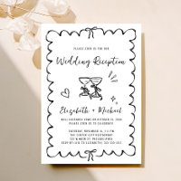 Whimsical Hand Drawn Black White Wedding Reception