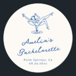 Whimsical Hand Drawn Blue Bachelorette Classic Round Sticker<br><div class="desc">This adorable design features hand drawn elements and a whimsical bold text.</div>