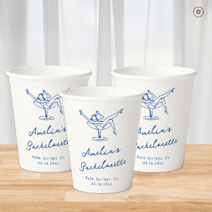 Whimsical Hand Drawn Blue Bachelorette Paper Cups