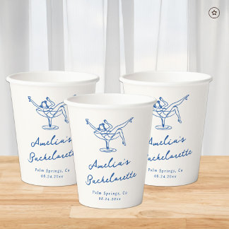 Whimsical Hand Drawn Blue Bachelorette Paper Cups