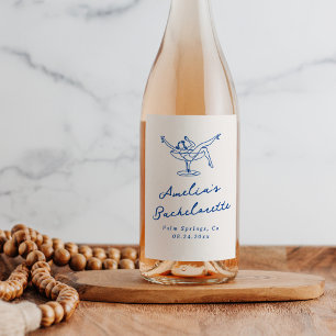 Whimsical Hand Drawn Blue Bachelorette Wine Label