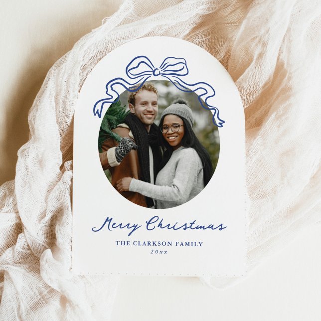 Whimsical Hand Drawn Blue Bow Holiday Christmas Acrylic Invitations (Creator Uploaded)